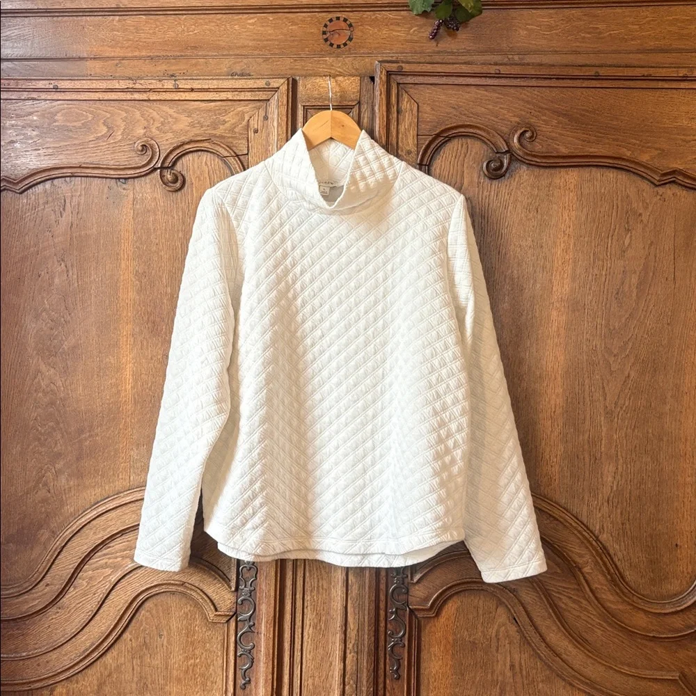 J Crew Sweater Ivory Mock Neck Quilted Long Sleeve Pullover